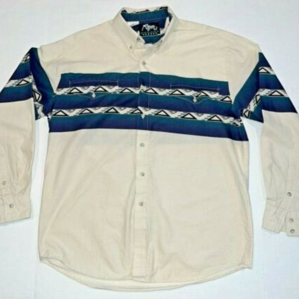 VTG 90s Roper Green Southwestern Shirt Adult Large Aztec Colorful Tribal Print